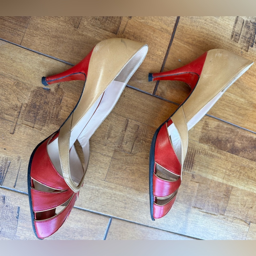 Christian Louboutin Red and Tan Women's Heels - Picture 6 of 9